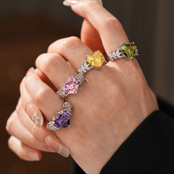 14K Gold-Plated Adjustable Zircon Diamond Heart Rings