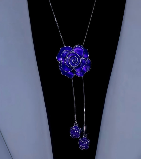 14K Gold-Plated Adjustbale Blue Flower Necklace