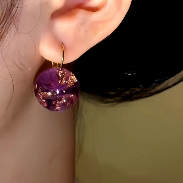 14K Gold-Plated Amber Transparent Ball Earrings