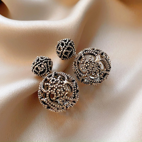 14K Gold-Plated Antique Silver Retro Ball Earrings