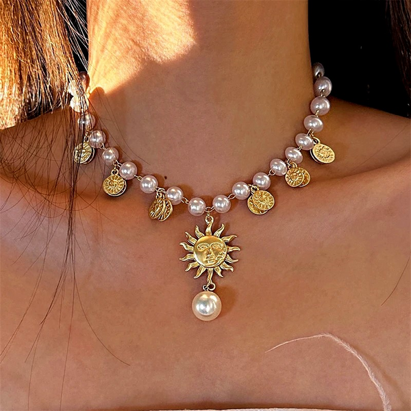 14K Gold-Plated Beaded Sunflower Personality Necklace