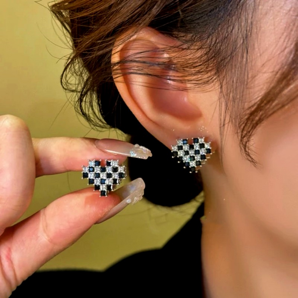 14K Gold-Plated Black And White Diamond Heart Earrings