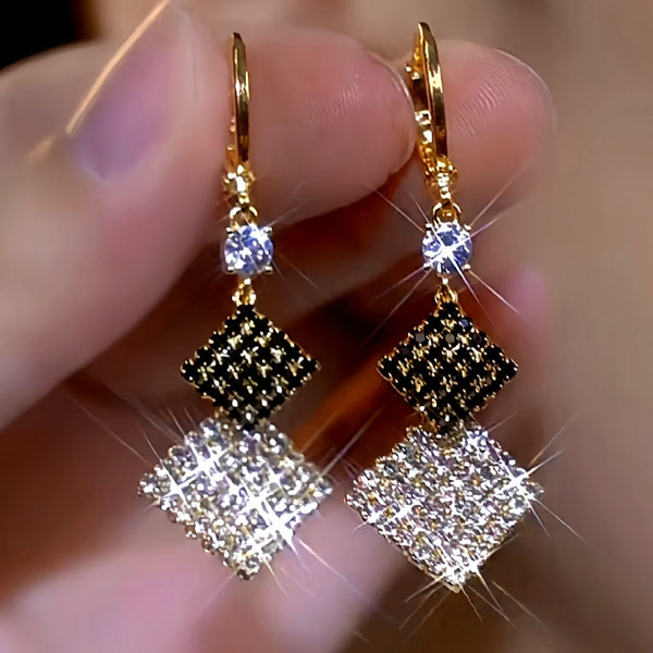 14K Gold-Plated Black And White Double-Layer Diamond Earrings