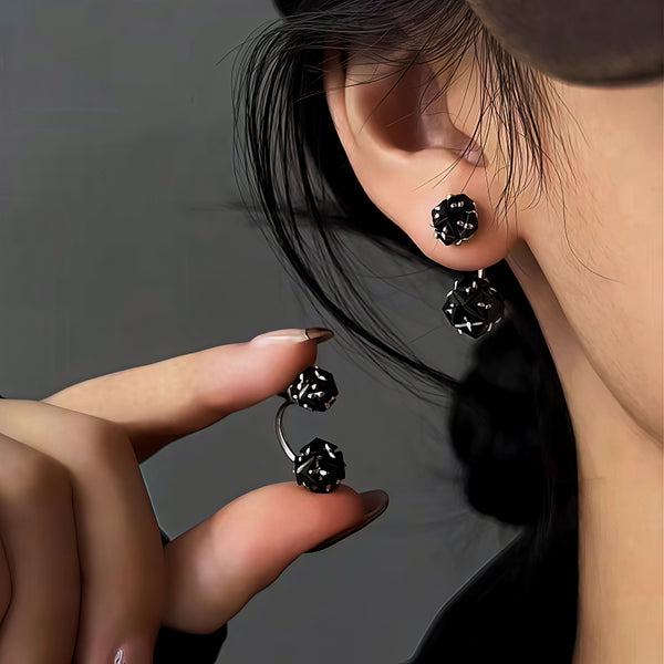 14K Gold-Plated Black Zircon Ball Earrings