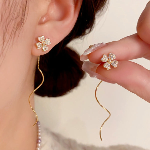 14K Gold-Plated Bling Flower Threader Earrings