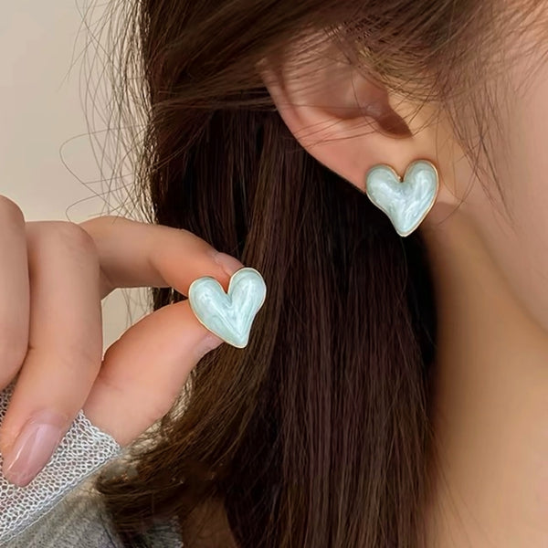 14K Gold-Plated Blue And Pink Heart Glaze Stud Earrings