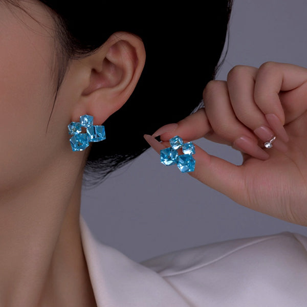 14K Gold-Plated Blue Crystal Stud Earrings