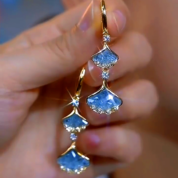 14K Gold-Plated Blue Leaf Earrings