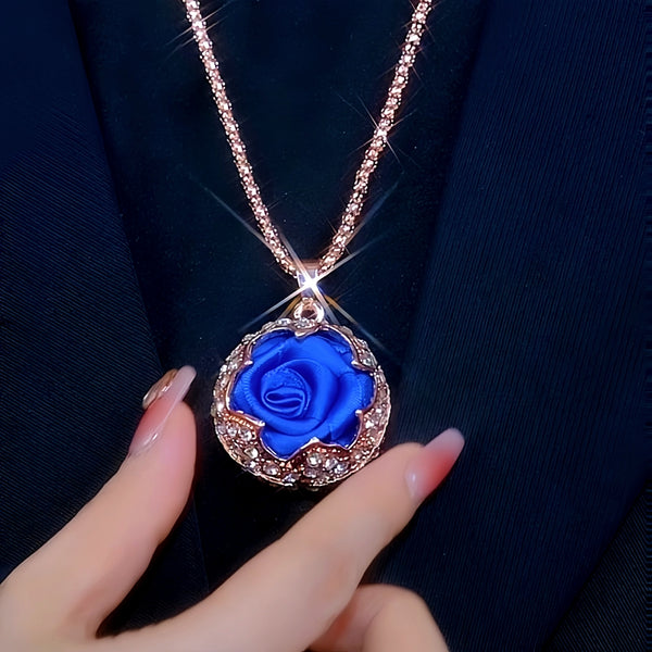 14K Gold-Plated Blue Rose Sweater Chain Necklace