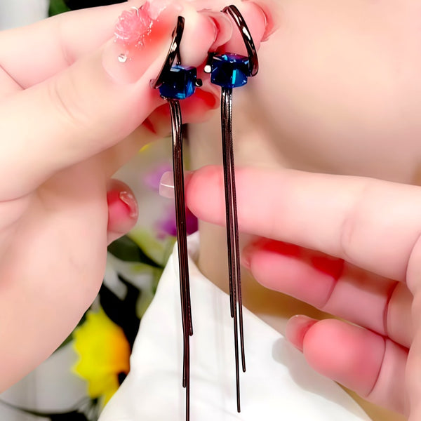 14K Gold-Plated Blue crystal Tassel Earrings