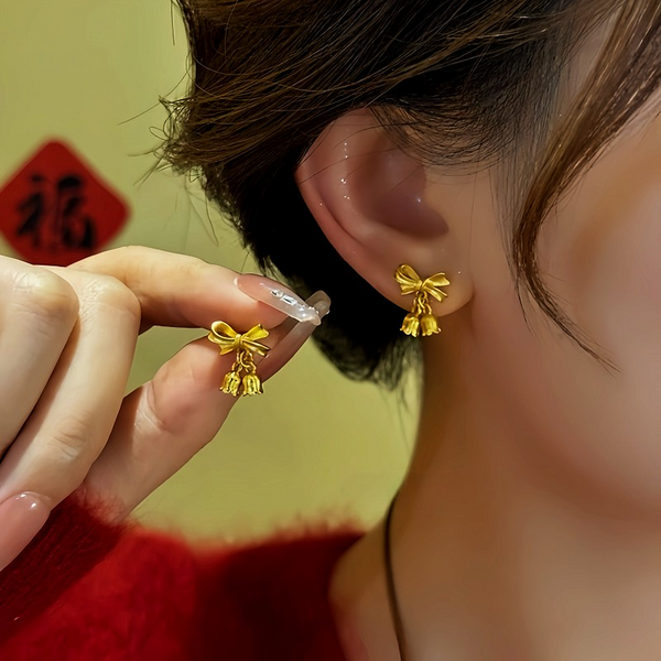 14K Gold-Plated Bow Orchid Flower Earrings