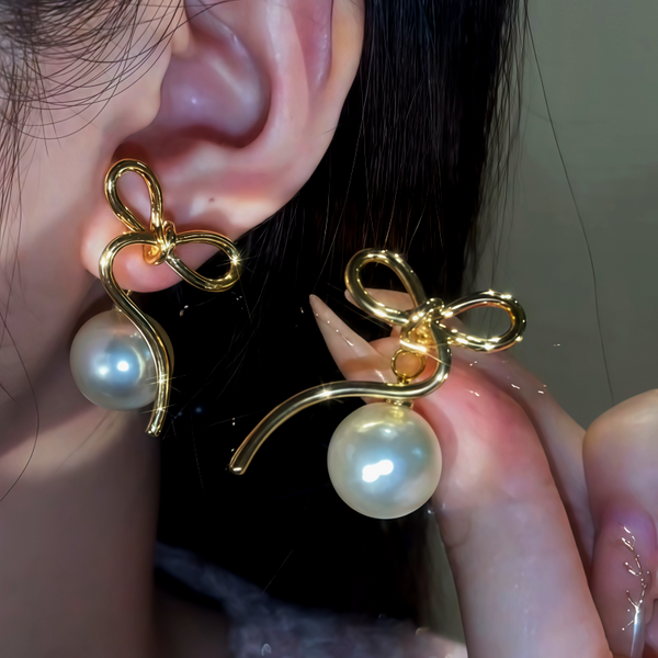 14K Gold-Plated Bow Pearl Earrings