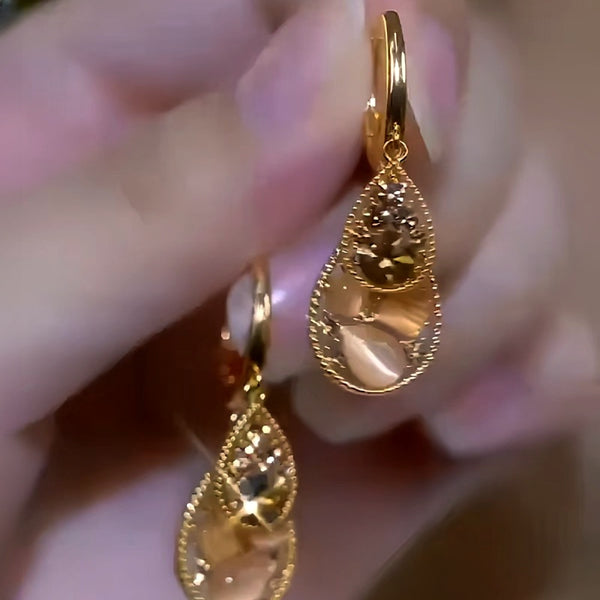 14K Gold-Plated Brown Crystal Water Drop Earrings