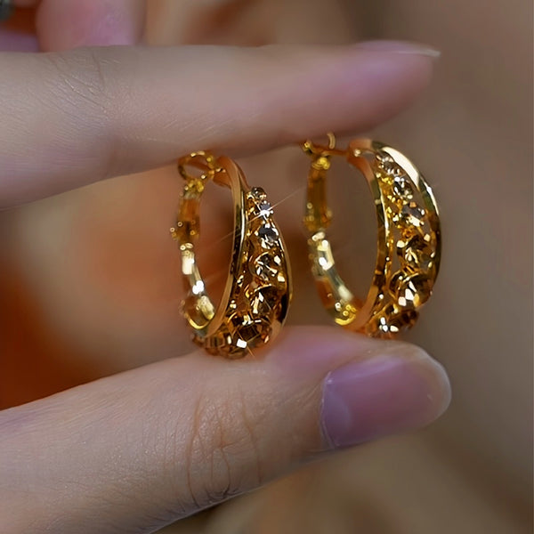 14K Gold-Plated Brown Diamond Hoop Earrings