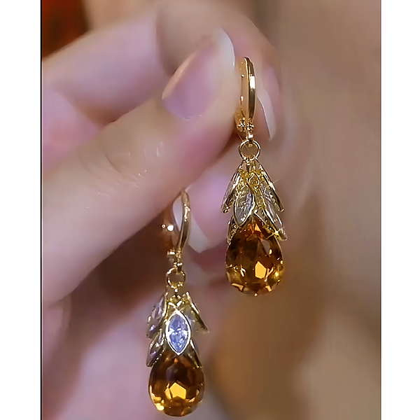 14K Gold-Plated Brown Diamond Leaf Drop Earrings