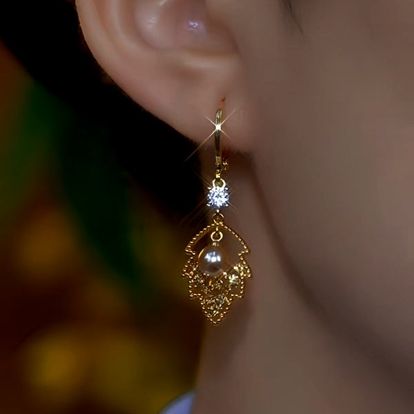 14K Gold-Plated Brown Diamond Leaf Earrings