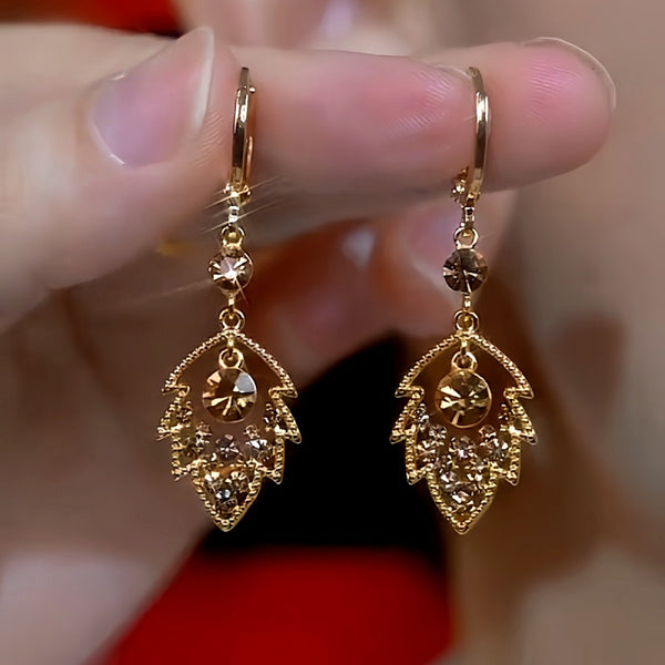 14K Gold-Plated Brown Diamond Leaf Earrings