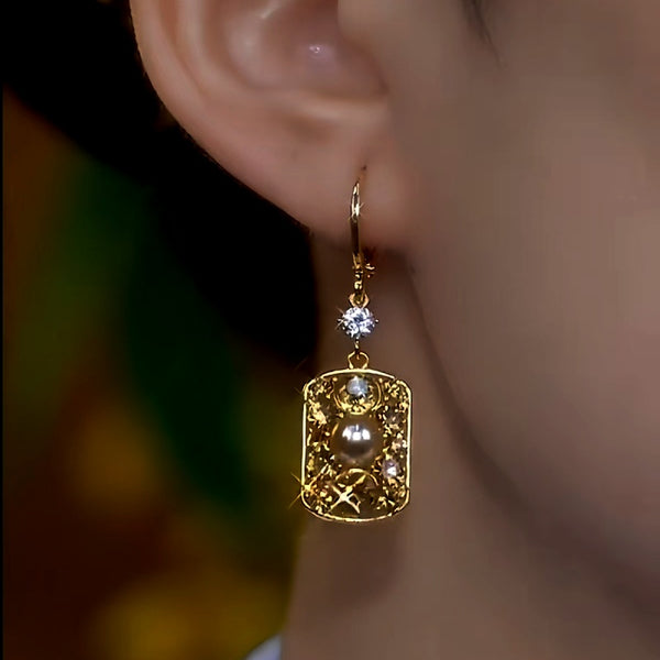 14K Gold-Plated Brown Diamond Pearl Earrings