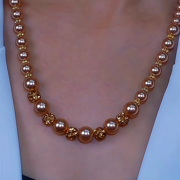 14K Gold-Plated Brown Diamond Pearl Necklaces