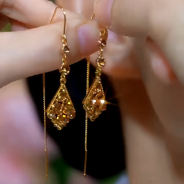 14K Gold-Plated Brown Diamond Threader Tassel Earrings