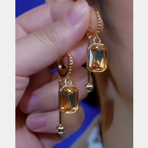 14K Gold-Plated Brown Sugar Cube Crystal Earrings