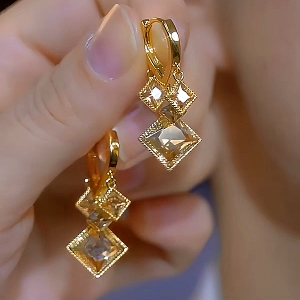 14K Gold-Plated Brown Zircon Crystal Diamond Earrings