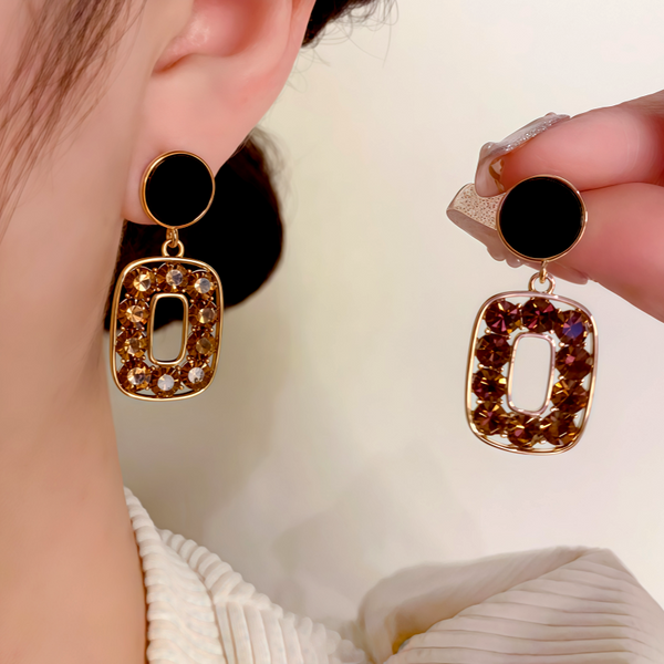 14K Gold-Plated Brown Zircon Diamond Earrings