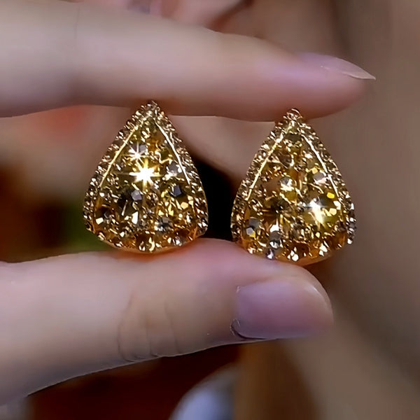 14K Gold-Plated Brown Zircon Diamond Earrings