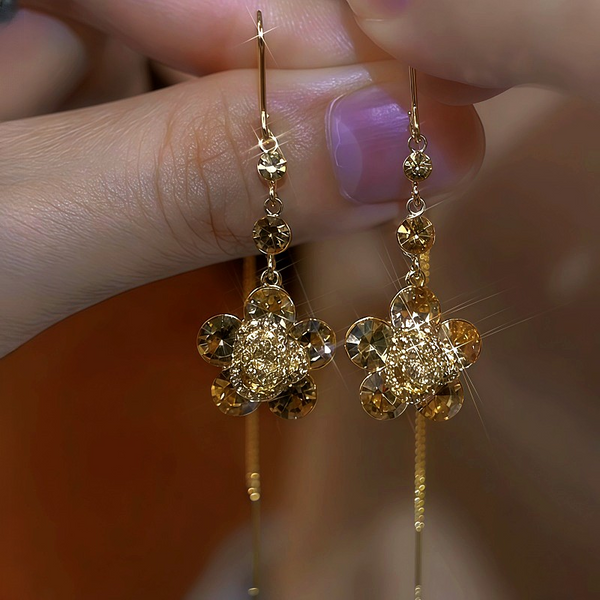 14K Gold-Plated Brown Zircon Flower Threader Earrings