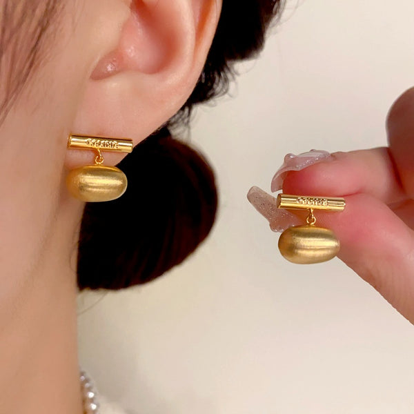 14K Gold-Plated Brushed Bean Earrings