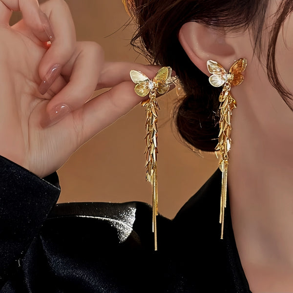 14K Gold-Plated Butterfly Tassel Earrings