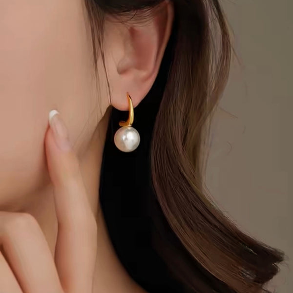 14K Gold-Plated C-Shaped Pearl Earrings