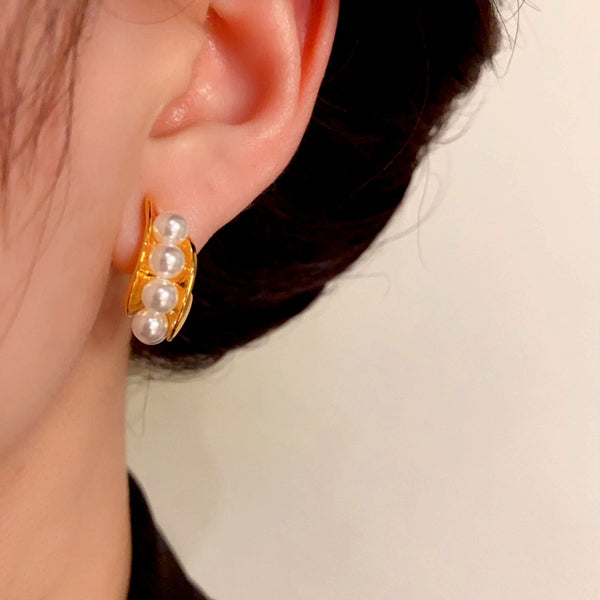 14K Gold-Plated C-Shaped Pearl Earrings