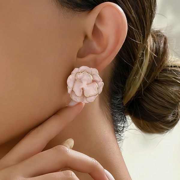 14K Gold-Plated Camellia Flower Stud Earrings