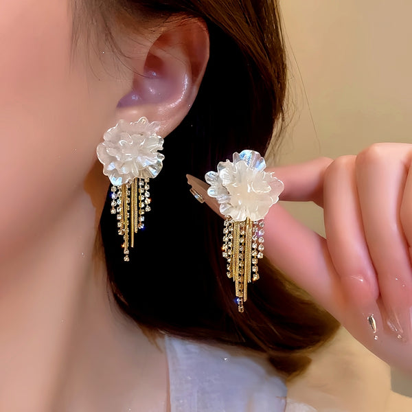 14K Gold-Plated Camellia Tassel Earrings