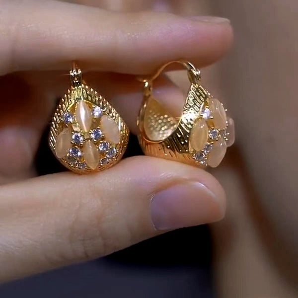 14K Gold-Plated Cat's Eye Basket Ball Earrings