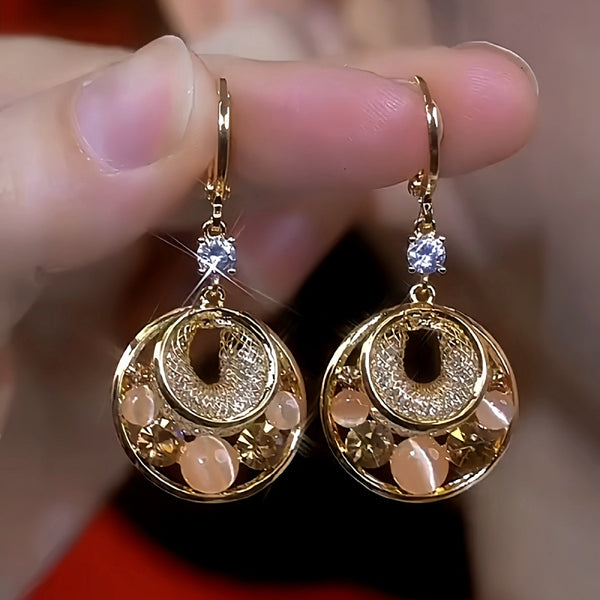 14K Gold-Plated Cat's Eye Rose Circle Earrings