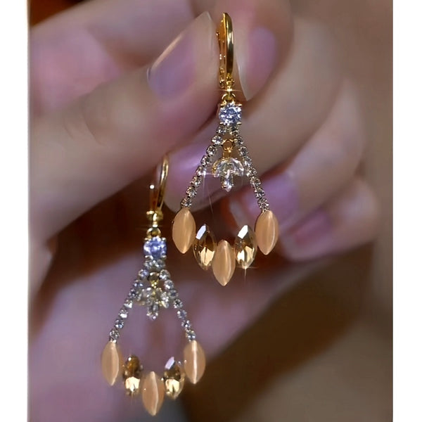 14K Gold-Plated Cat's Eye Zircon Diamond Earrings