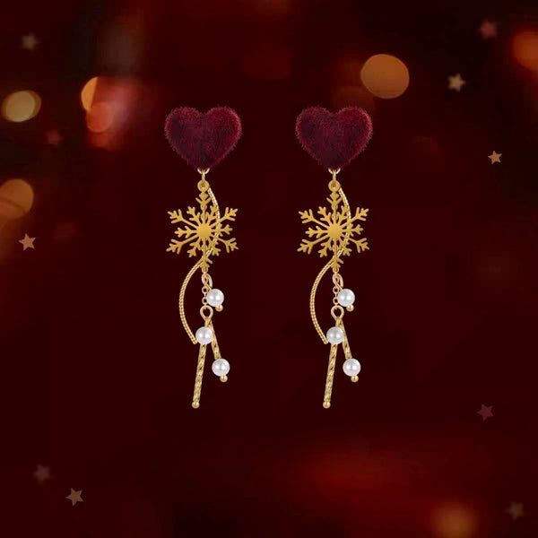 14K Gold-Plated Christmas 2024 Heart Snowflake Earrings