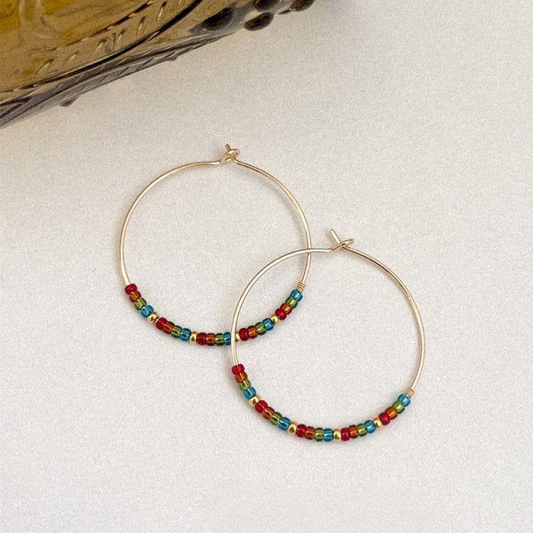 14K Gold-Plated Christmas Bead Hoop Earrings