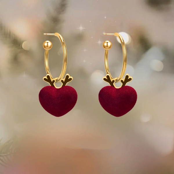 14K Gold-Plated Christmas Deer Heart Earrings