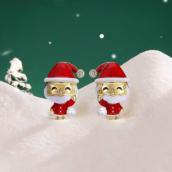 14K Gold-Plated Christmas Diamond Santa Claus Earrings