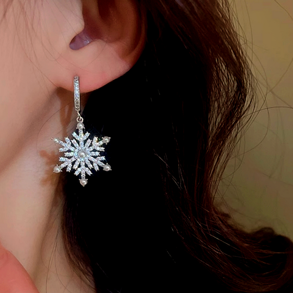 14K Gold-Plated Christmas Pearl Snowflake Earrings