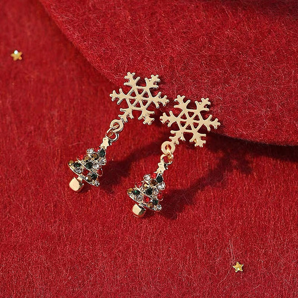 14K Gold-Plated Christmas Snowflake Christmas Tree Earrings