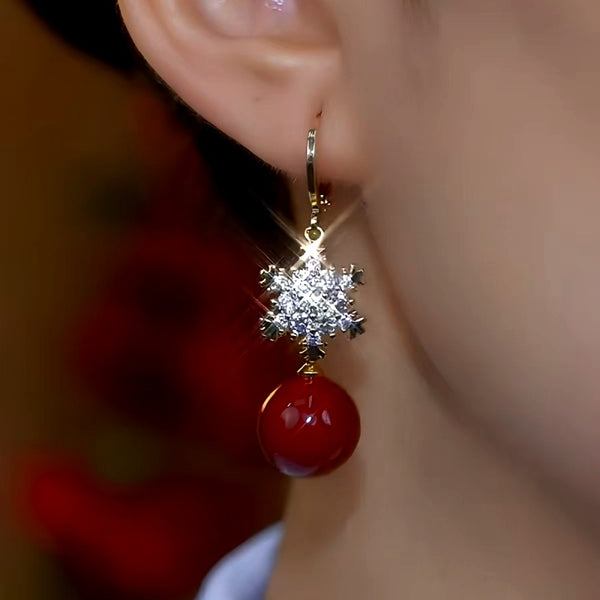 14K Gold-Plated Christmas Snowflake Pearl Earrings