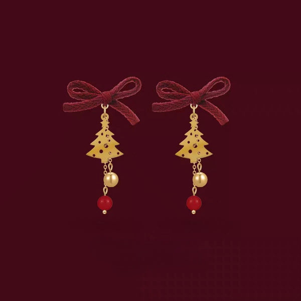 14K Gold-Plated Christmas Tree Bow Earrings