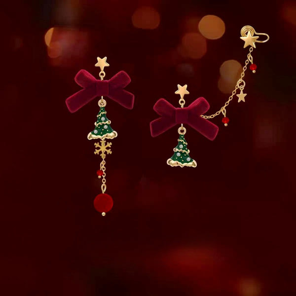 14K Gold-Plated Christmas Tree Ear Bone Clip Earrings