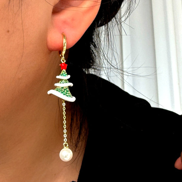 14K Gold-Plated Christmas Tree Earrings