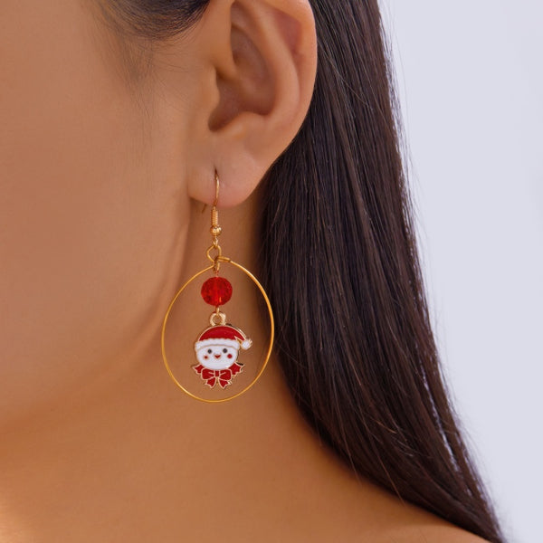 14K Gold-Plated Christmas Tree Santa Claus Snowman Geometric Ear Hook Earrings