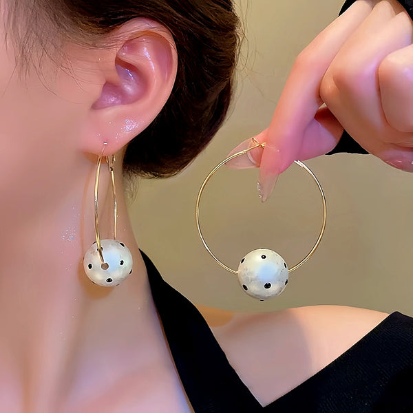 14K Gold-Plated Cotton Pearl Ball Hoop Earrings